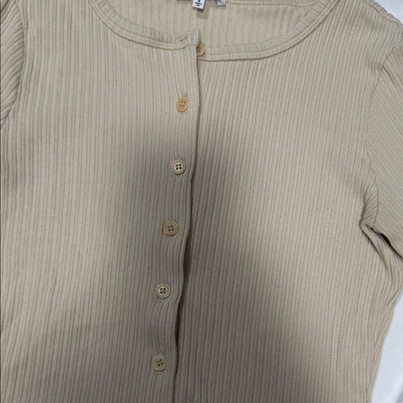 Reformation Tan Ribbed Button-Down Shirt - Picture 3 of 5